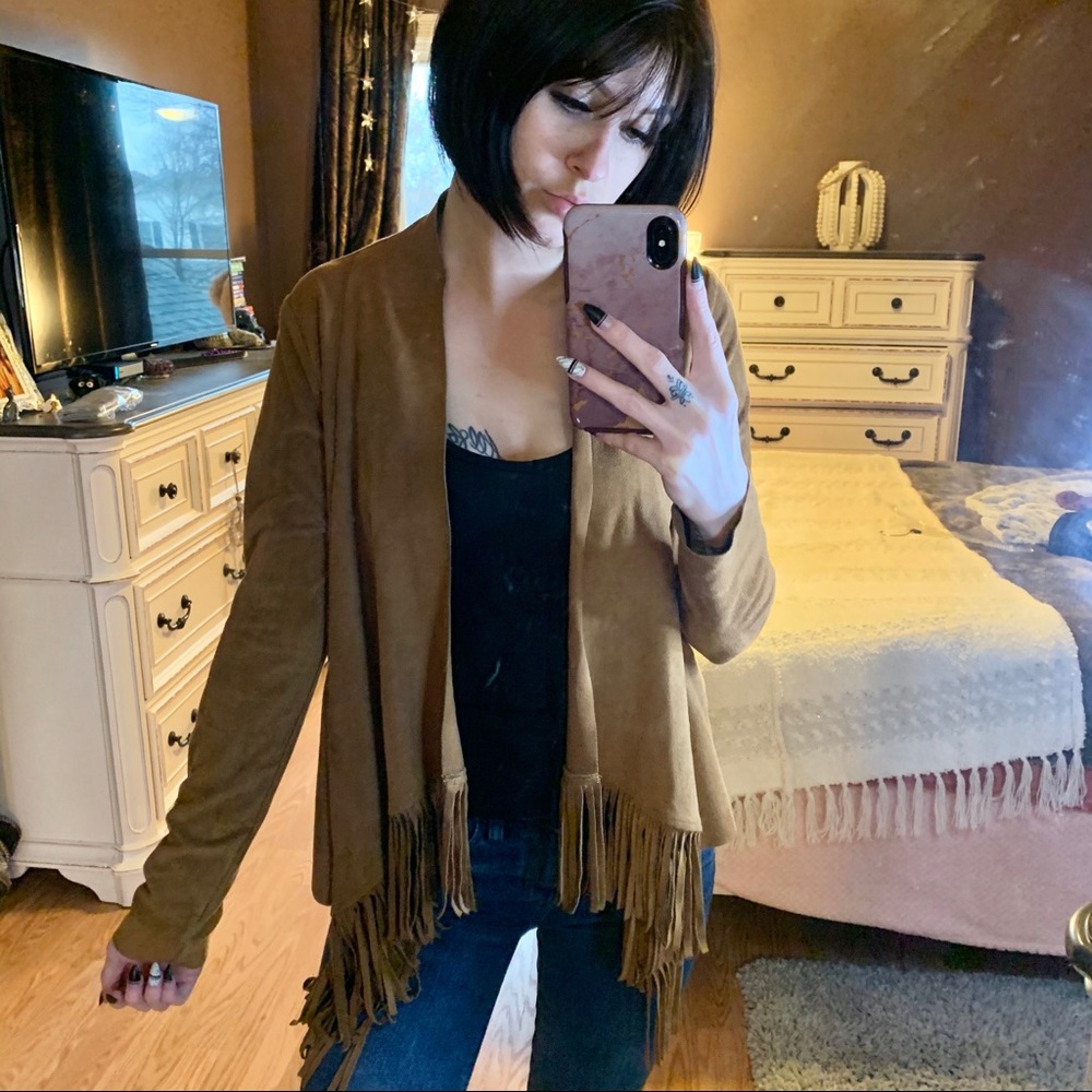 Boho Asymmetrical Suede Fringe Cardigan